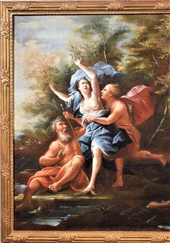 Paire de Scènes Mythologiques  1) "Apollon et Daphné"